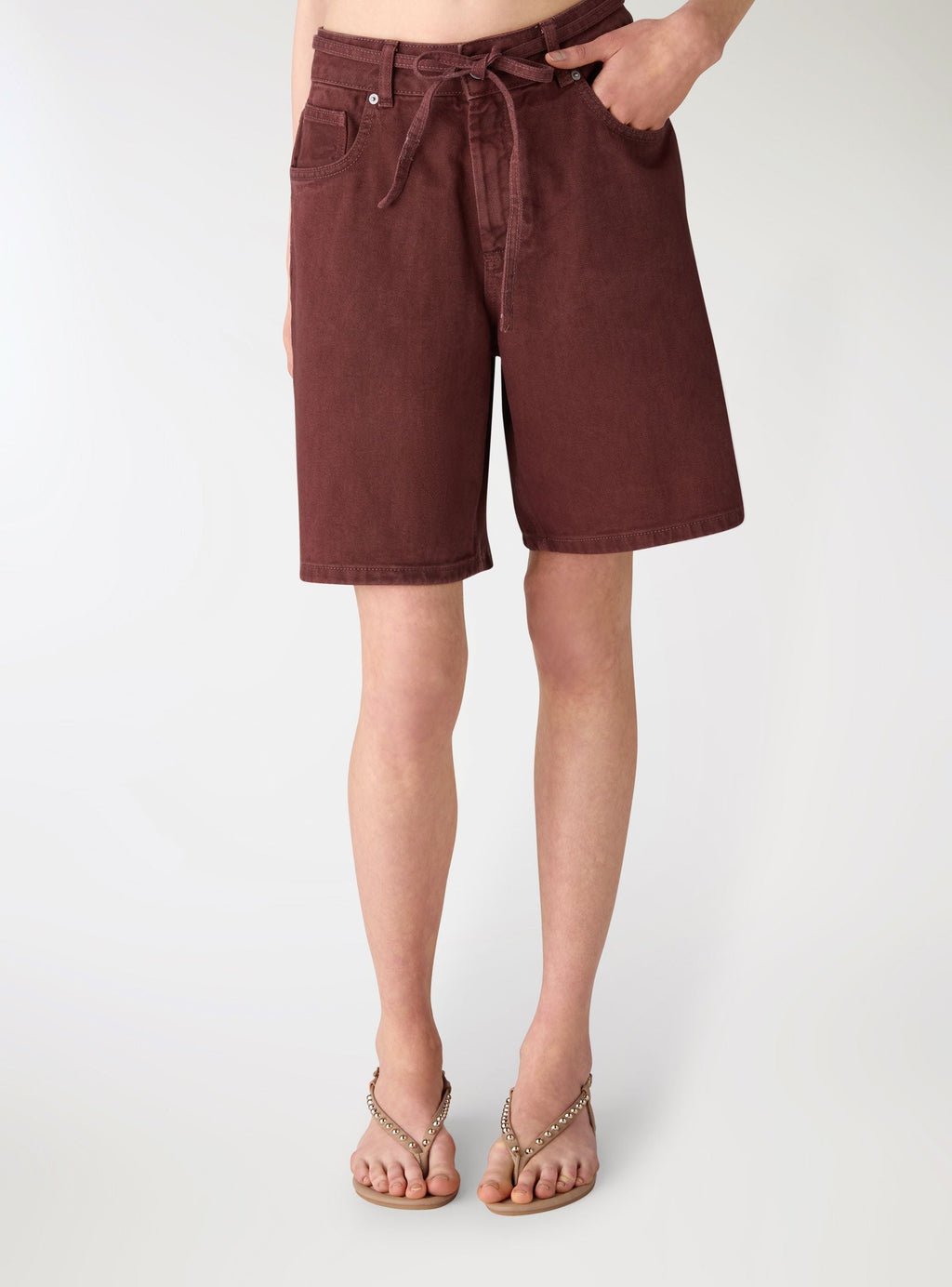 Bermudas con Cintura Anudada Caoba