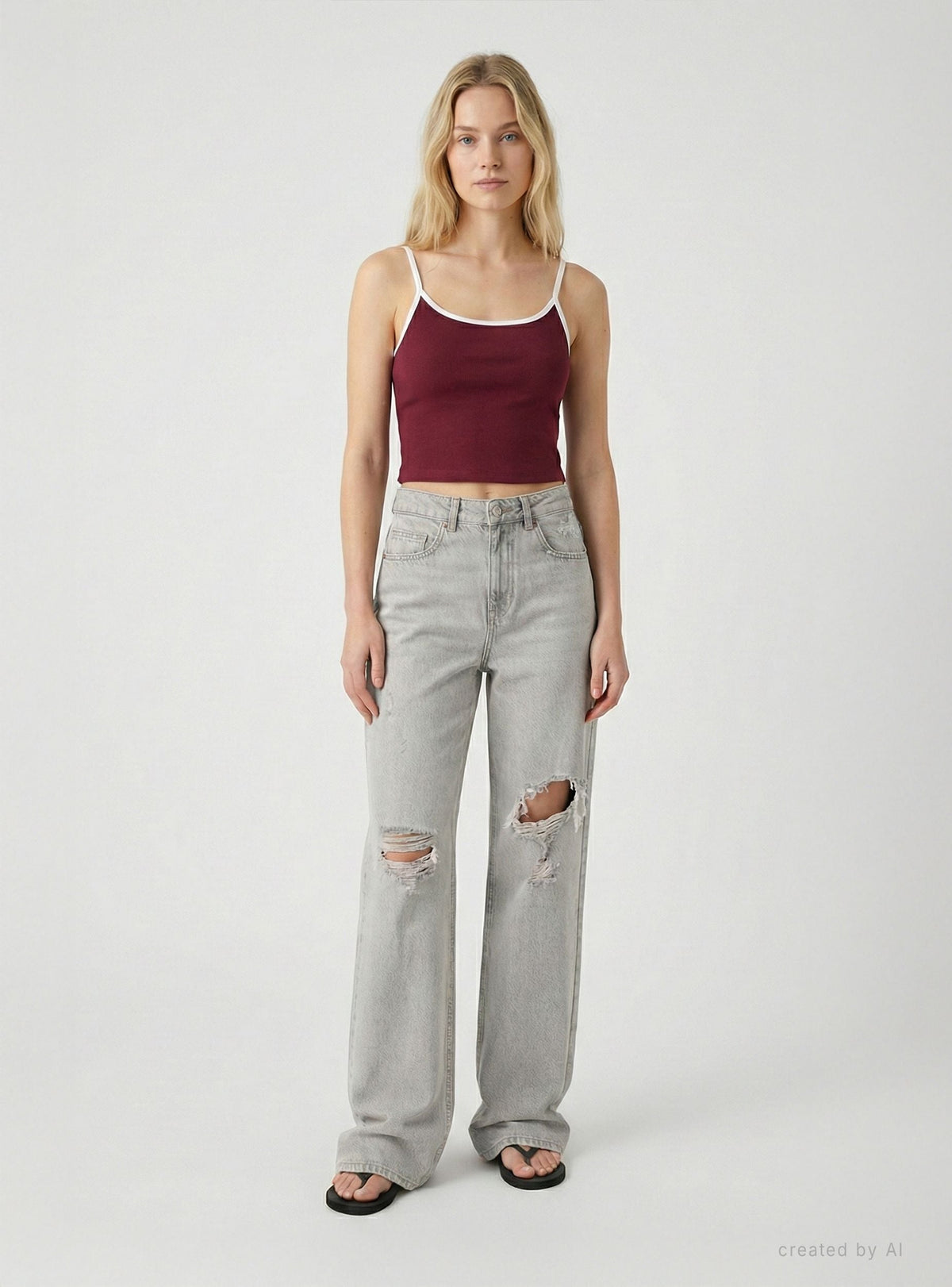 Vaqueros Pierna Ancha con Rotos Gris Denim