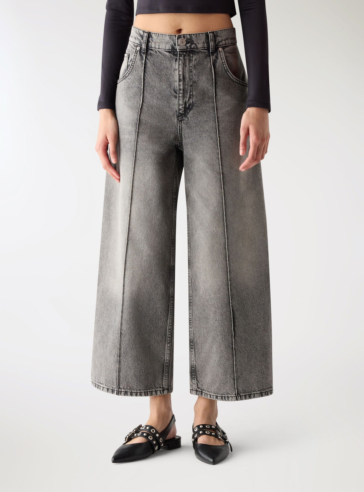Vaqueros Pierna Ancha con Nervadura Gris Denim