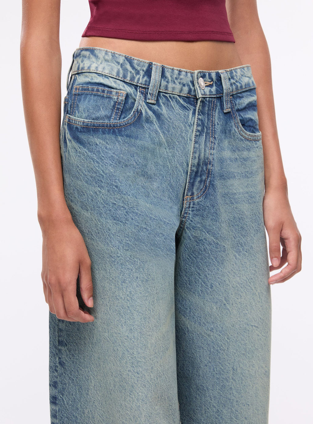 Barrel Jeans with Back Buckle Medium Denim Blue