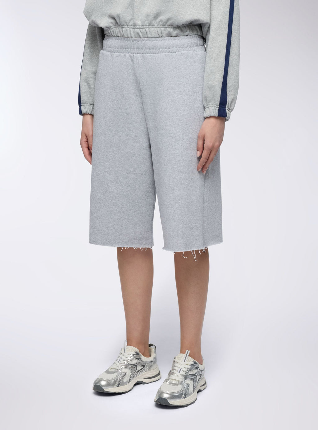 Bermudas Largas de Felpa Gris Claro Jaspeado