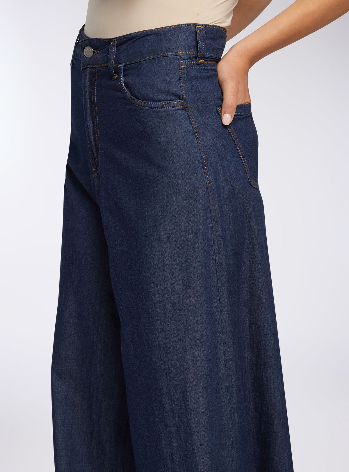 Wide-Leg Chambray Jeans
