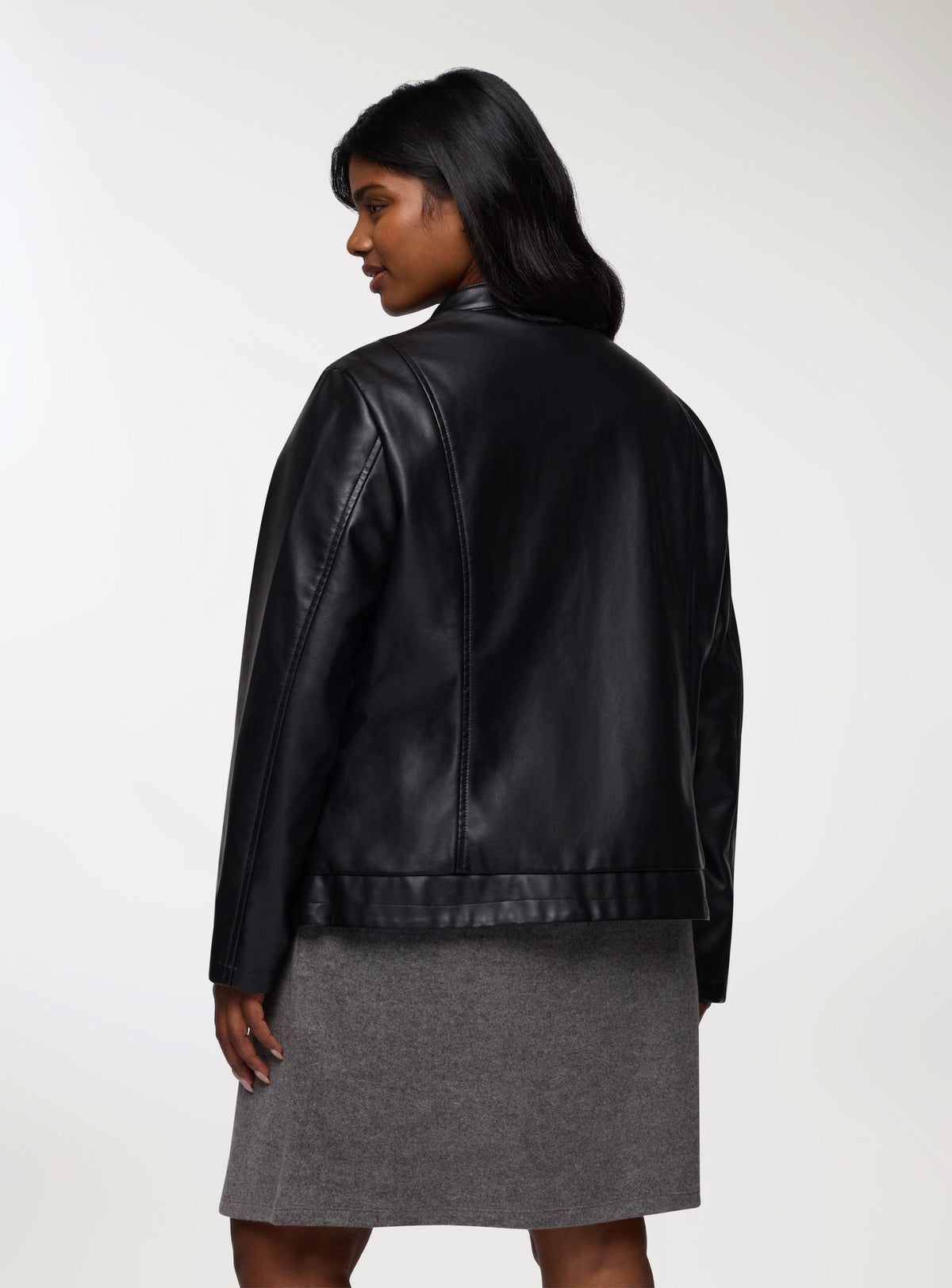 Faux leather bomber jacket with mandarin collar