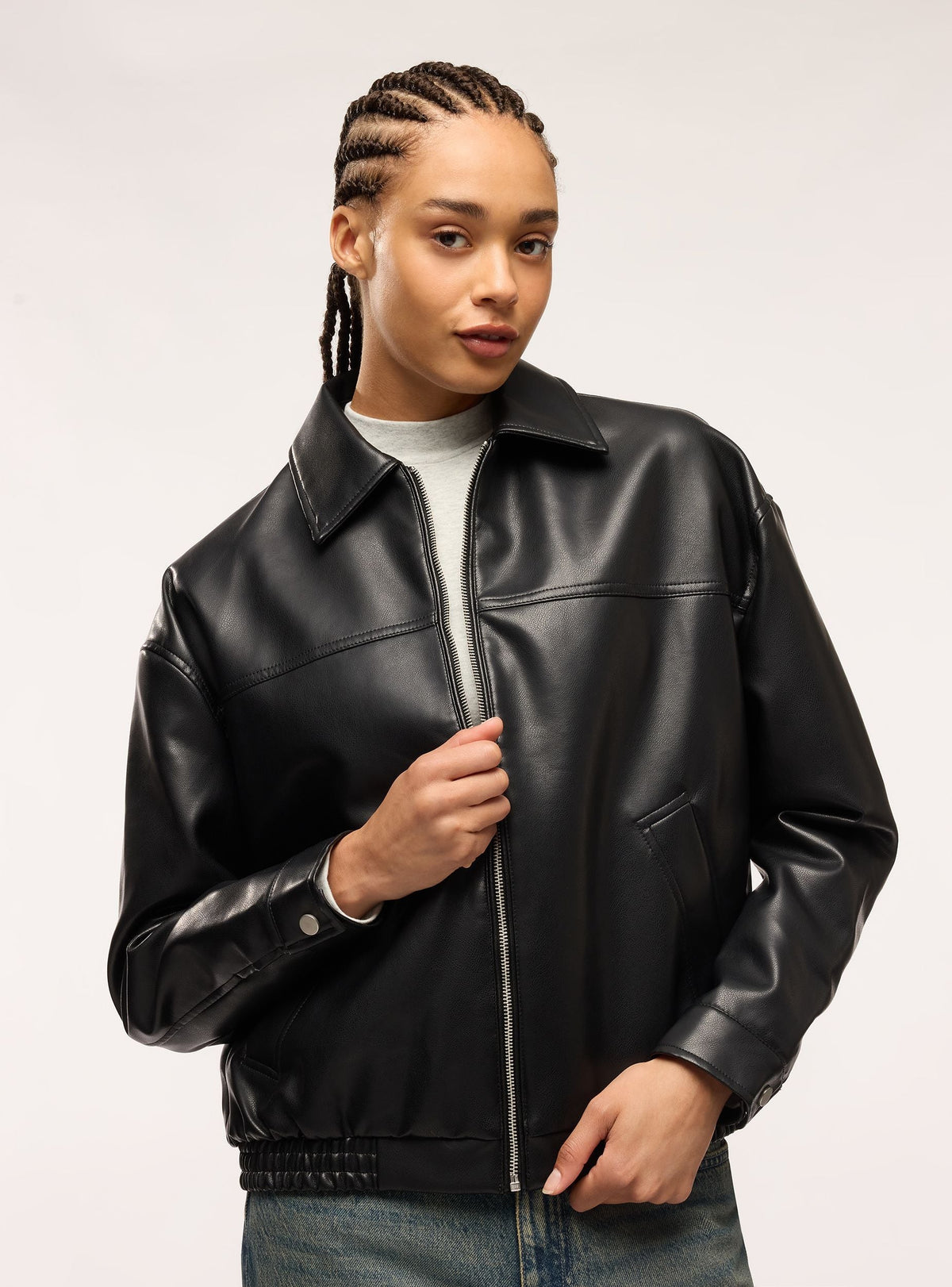 Faux leather bomber jacket