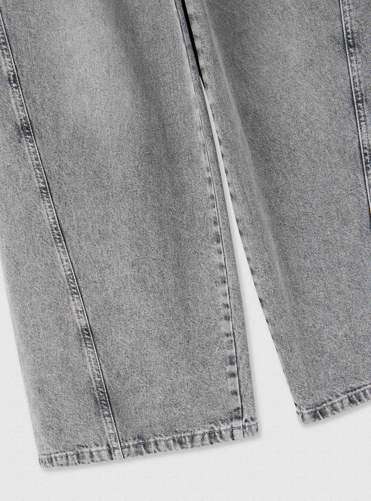 Grey Denim Super Wide-Leg Drawstring Waist Jeans