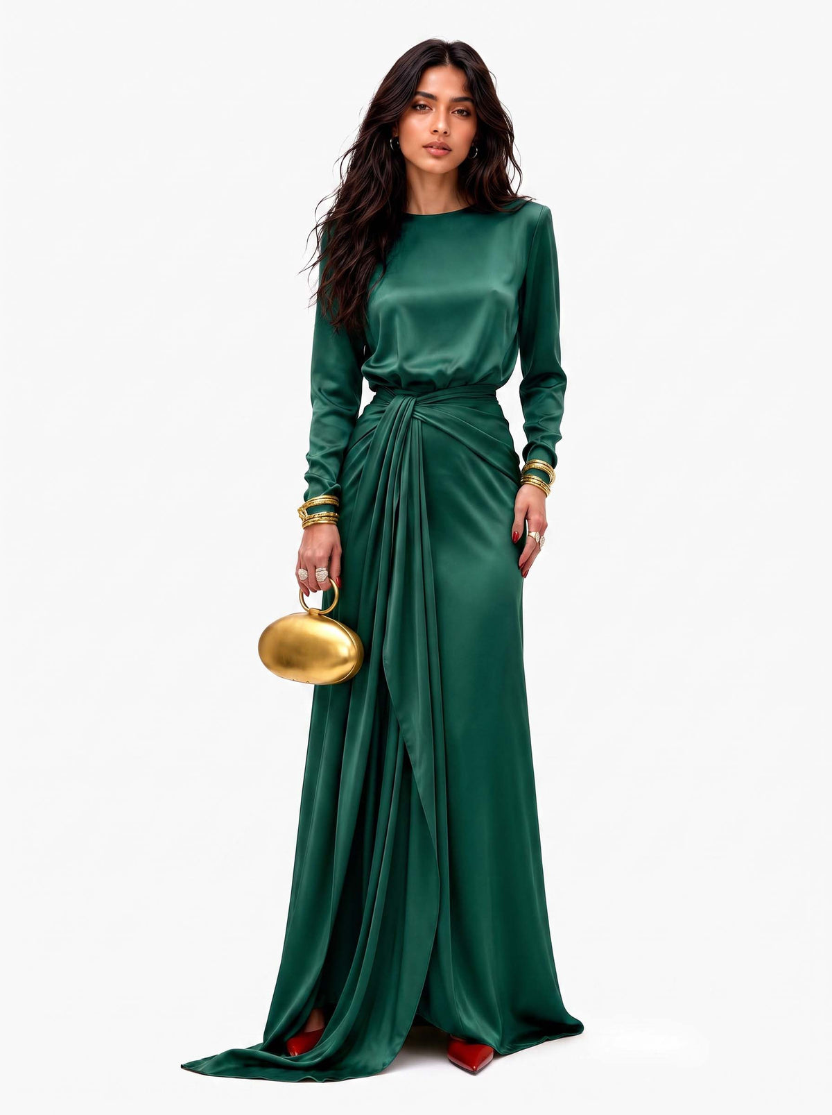Adela | Elegante Vestido Maxi de Satén Drapeado