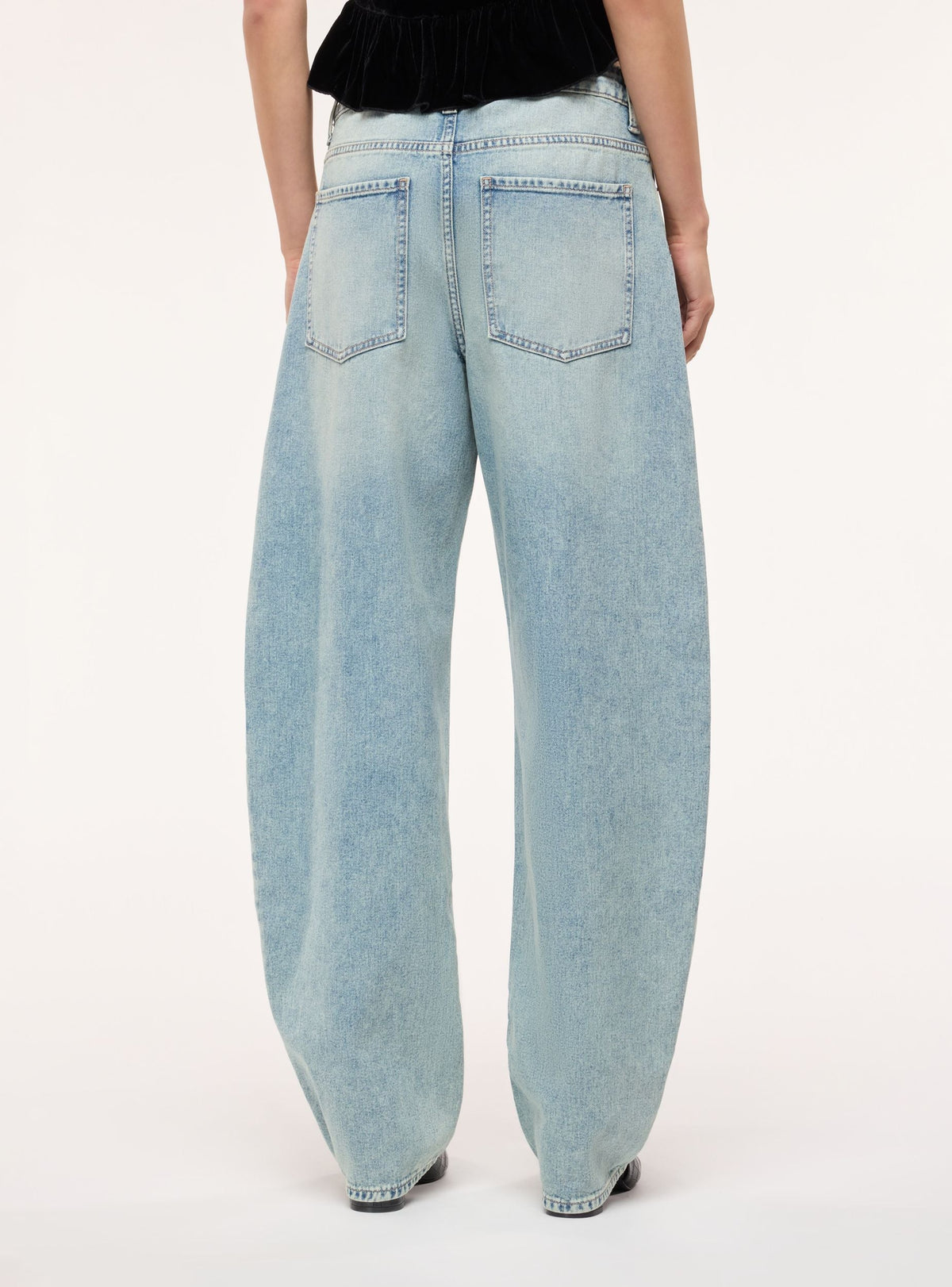Light Denim Blue Balloon Jeans with Rhinestone Appliqués