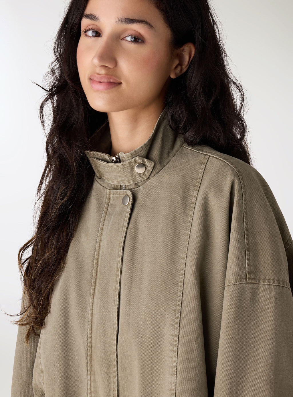 Military Green Mandarin Collar Balloon Jacket