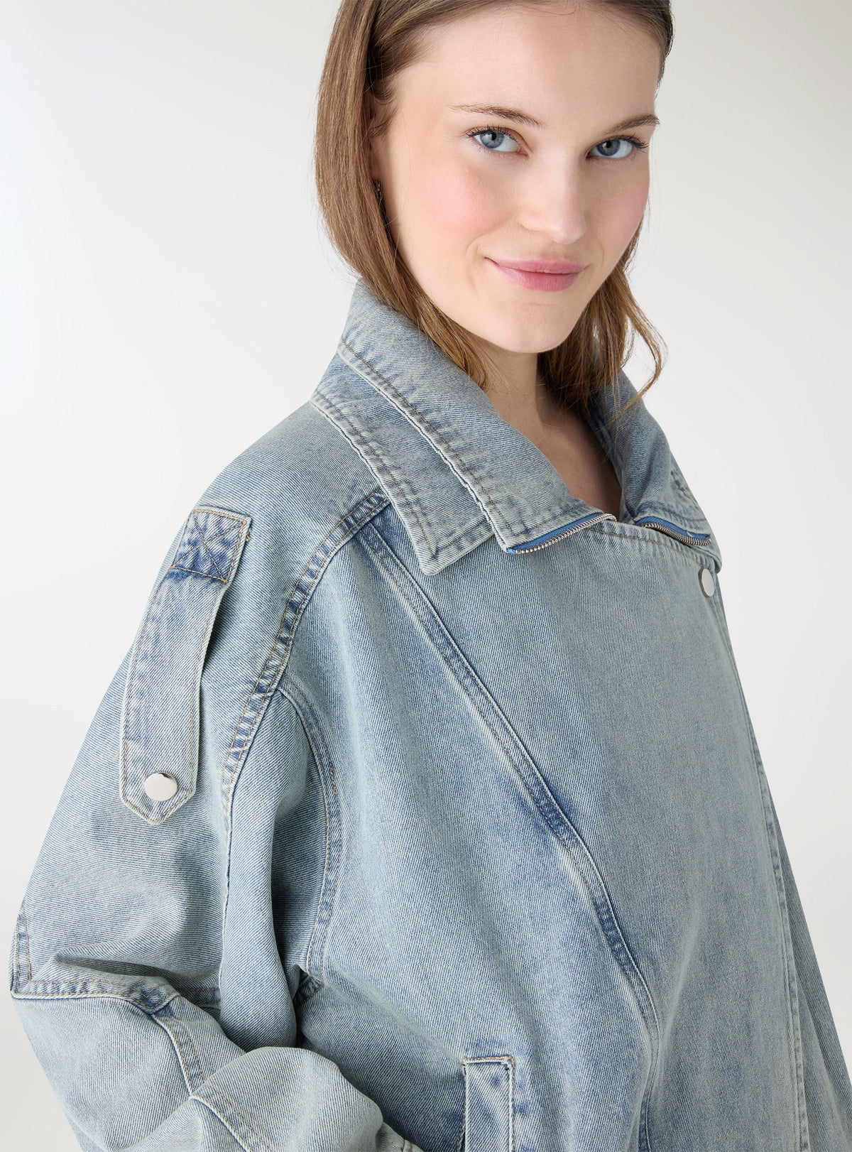 Chaqueta Biker Vaquera Lisa Azul Denim Claro