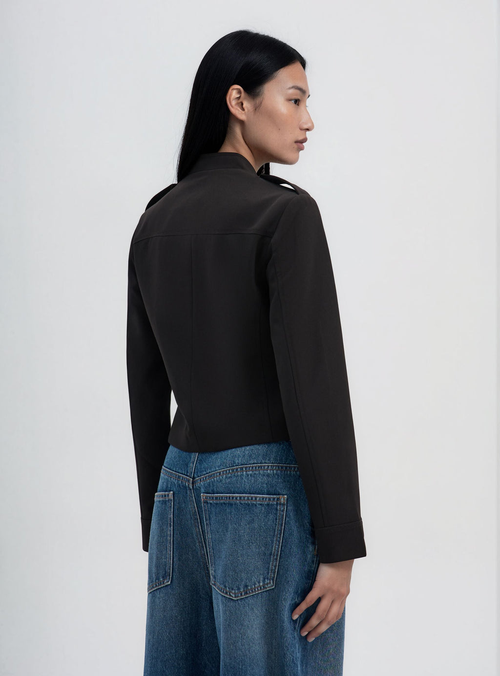 Black Zip-Up Military Style Cropped Jacket