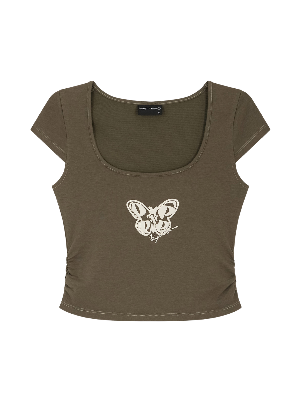 Dark Olive Green Butterfly Crop Top