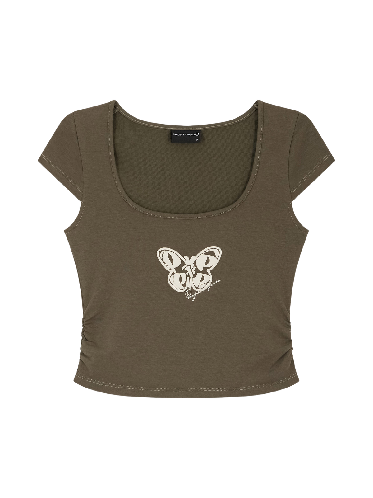 Dark Olive Green Butterfly Crop Top