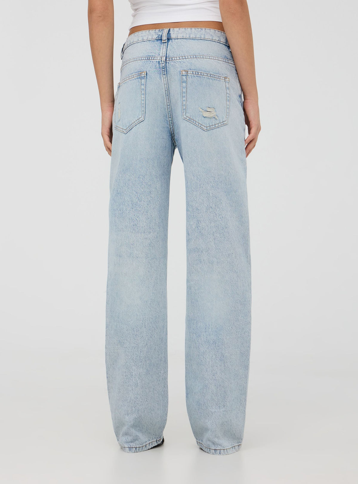 Light Acid Wash Straight-Leg Ripped Jeans