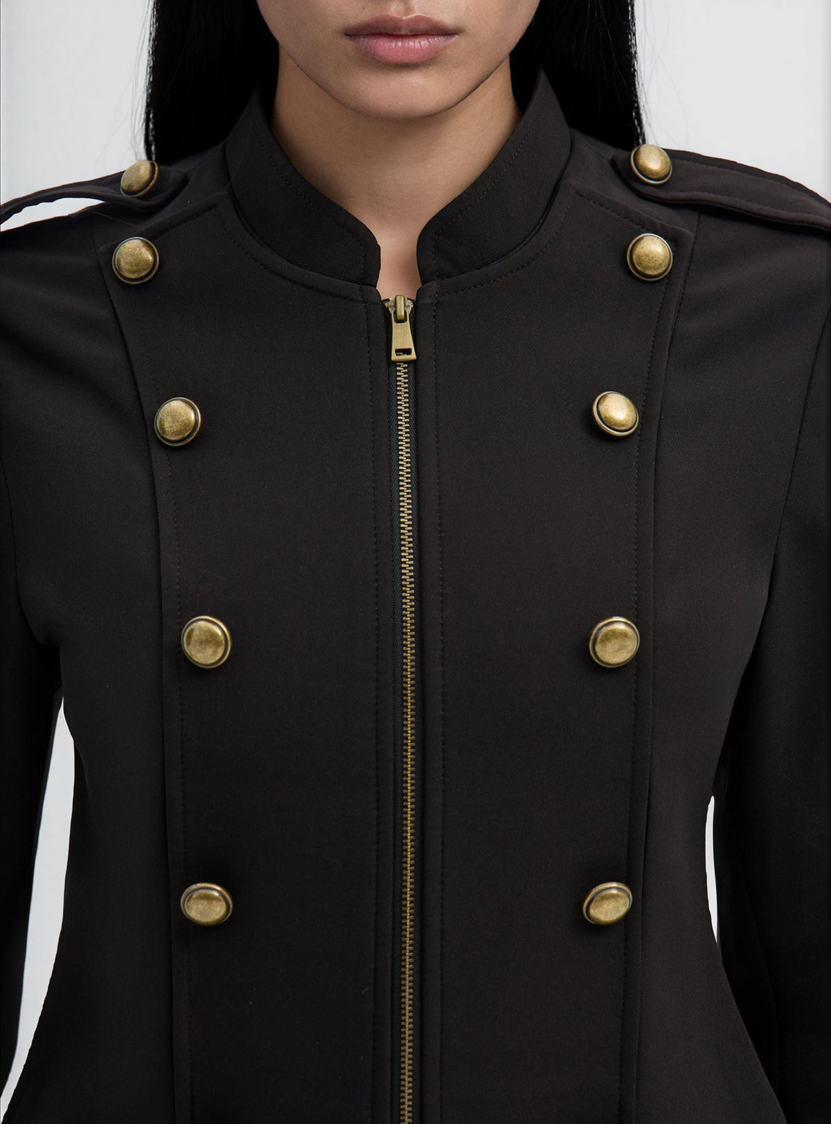 Black Zip-Up Military Style Cropped Jacket