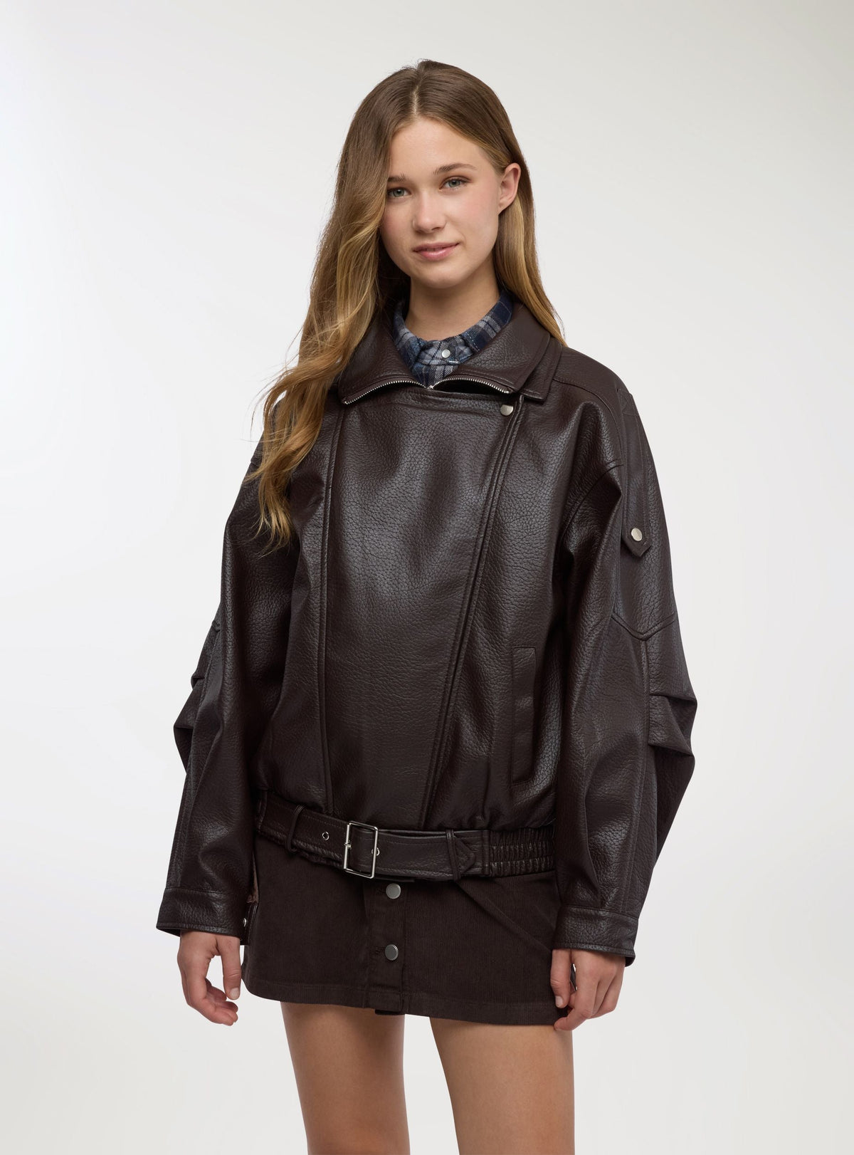 Oversized faux leather biker jacket