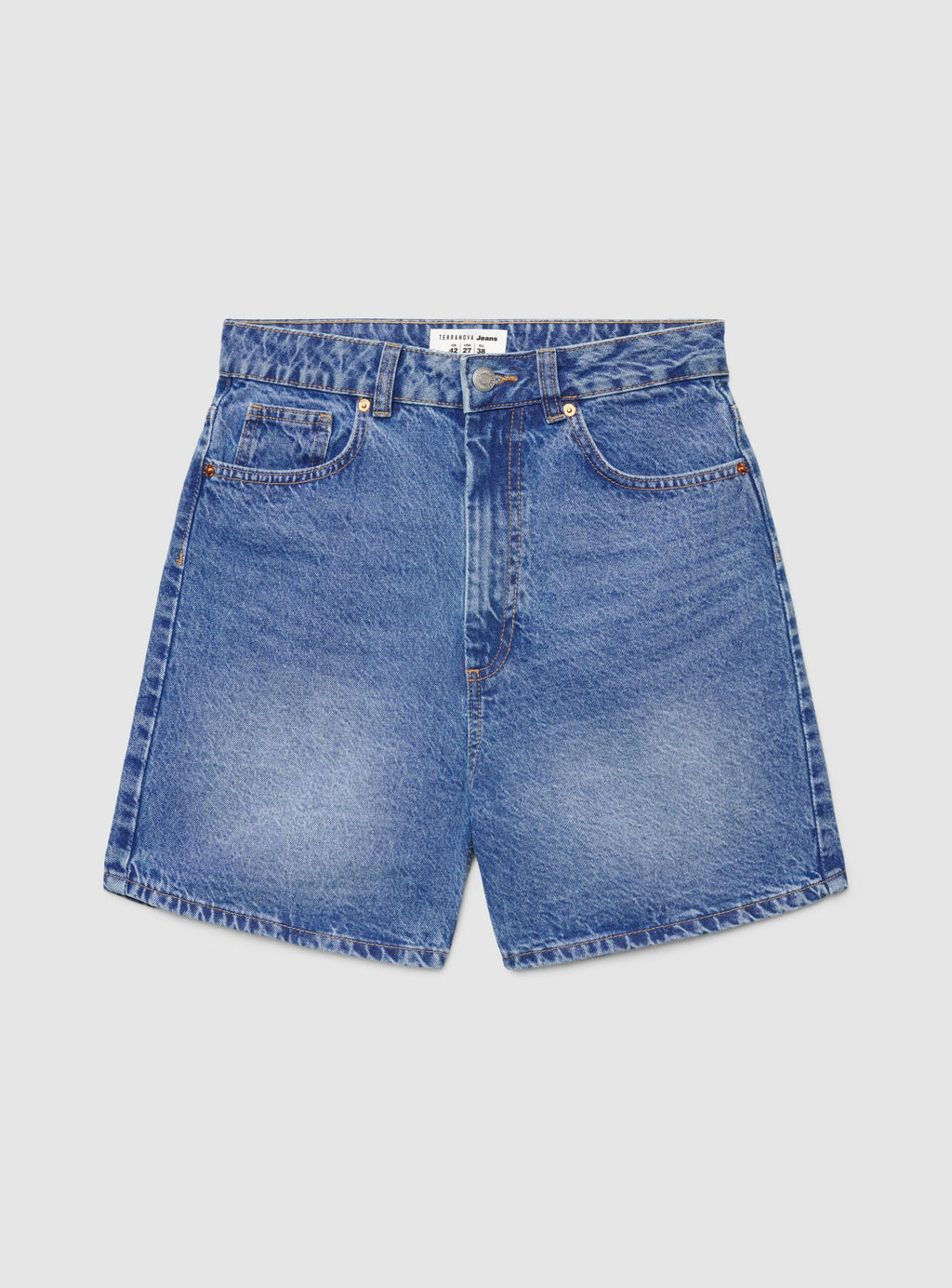 Bermudas Vaqueras Tiro Alto Azul Denim Medio