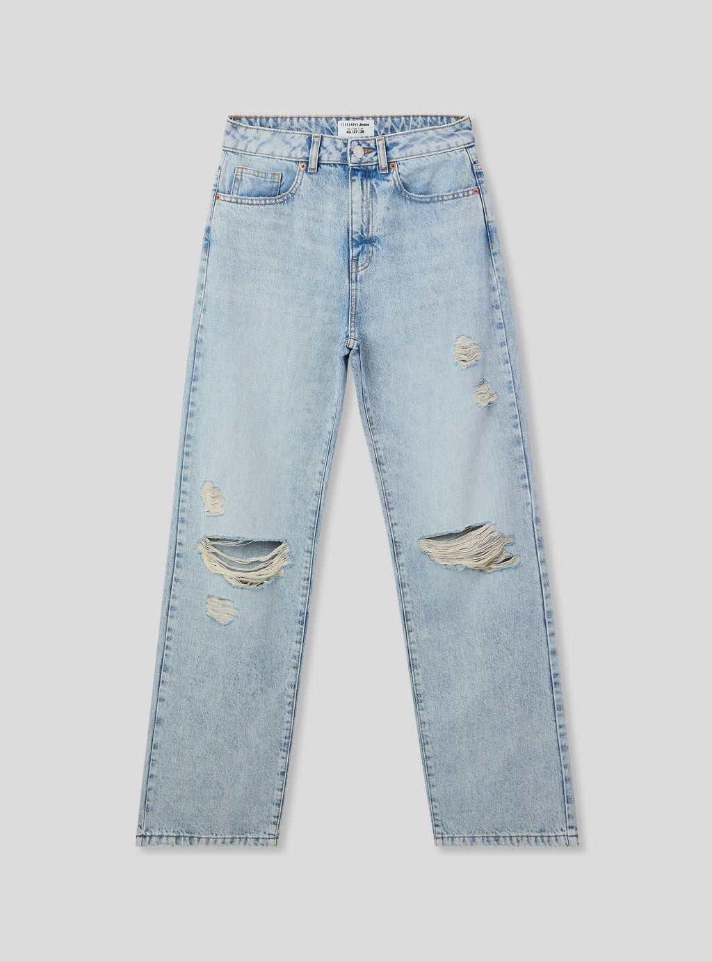 Light Acid Wash Straight-Leg Ripped Jeans