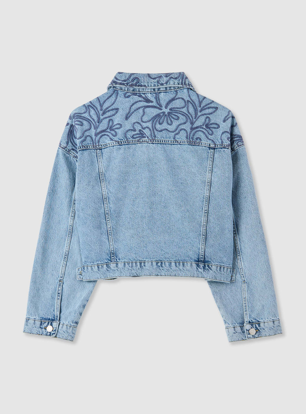 Chaqueta Vaquera con Bordado Floral Azul Medio