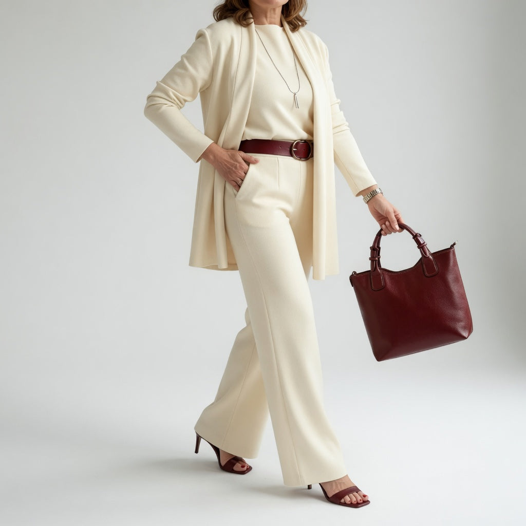 Conjunto Élégantine de 3 Piezas con Cárdigan y Pantalón