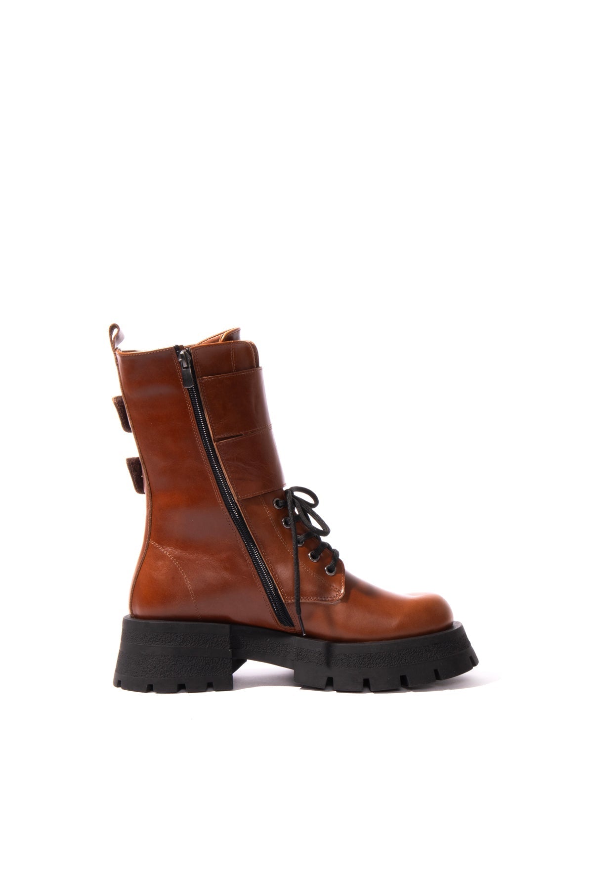 Brown Chunky Sole Leather Boots Boota
