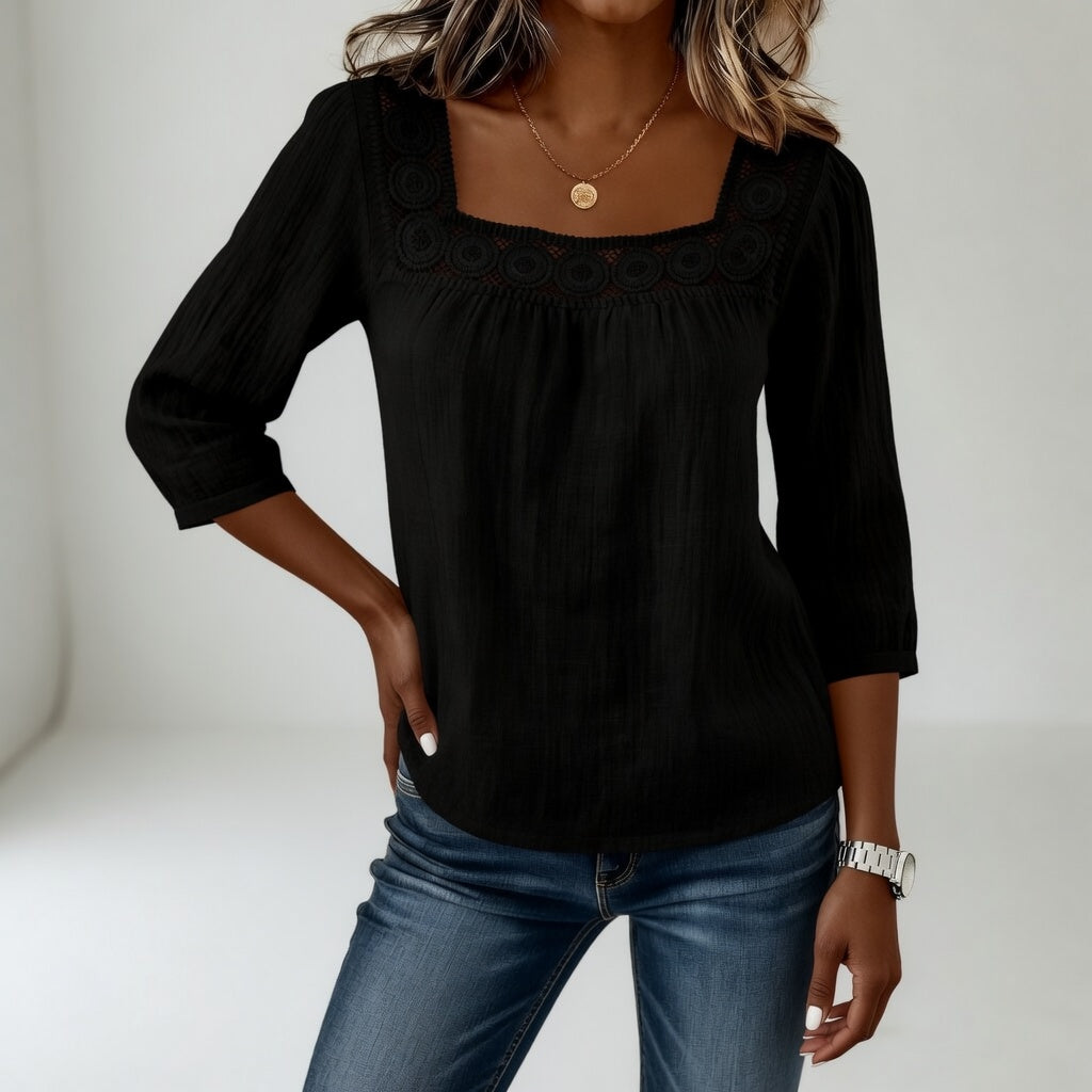 Célindre | Blusa de Encaje con Cuello Cuadrado