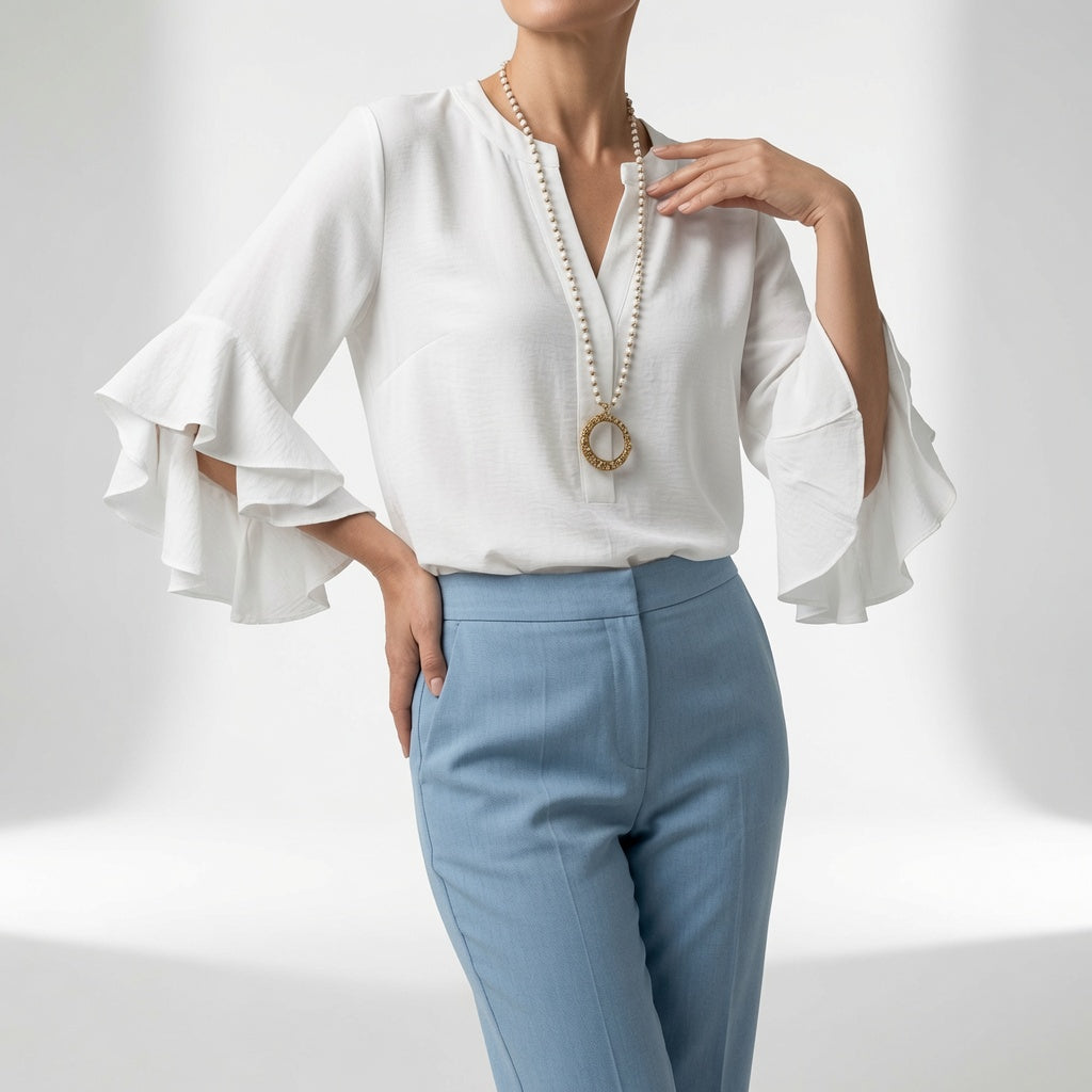 Mélorisse | Blusa Fluida con Mangas de Volantes