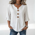Rosanne | Blusa de Cuello V con Botones y Mangas de Volantes
