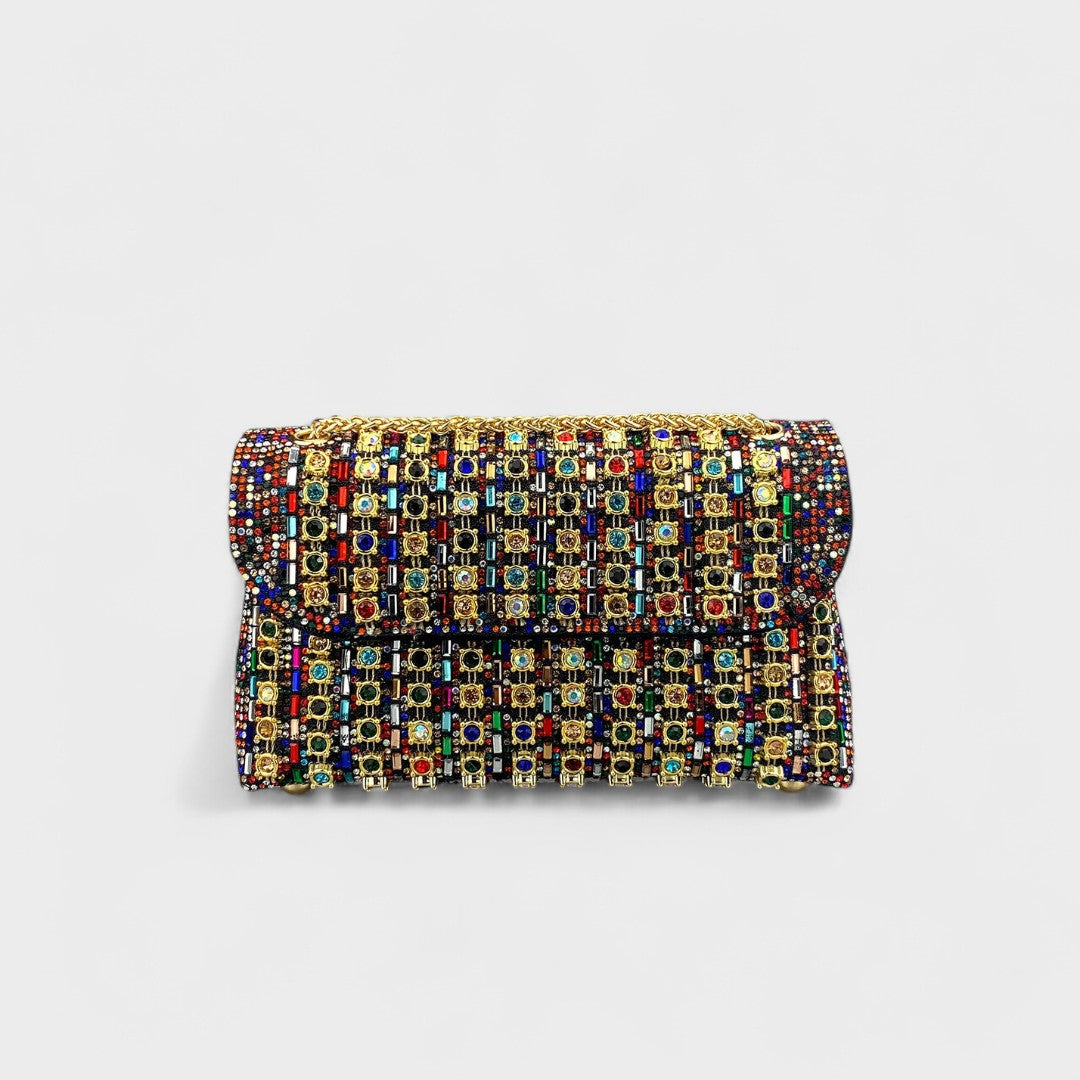 Claudia - Bolso de hombro con cadena elegante y diamantes de colores