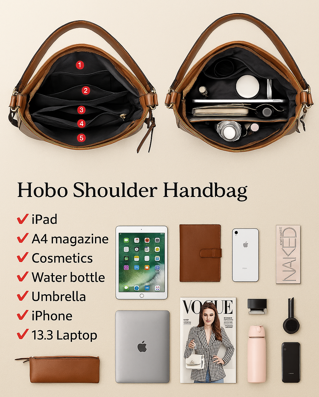 Pack de 3 Bolsos Hobo de Piel de Lujo