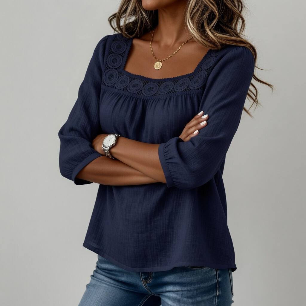 Célindre | Blusa de Encaje con Cuello Cuadrado