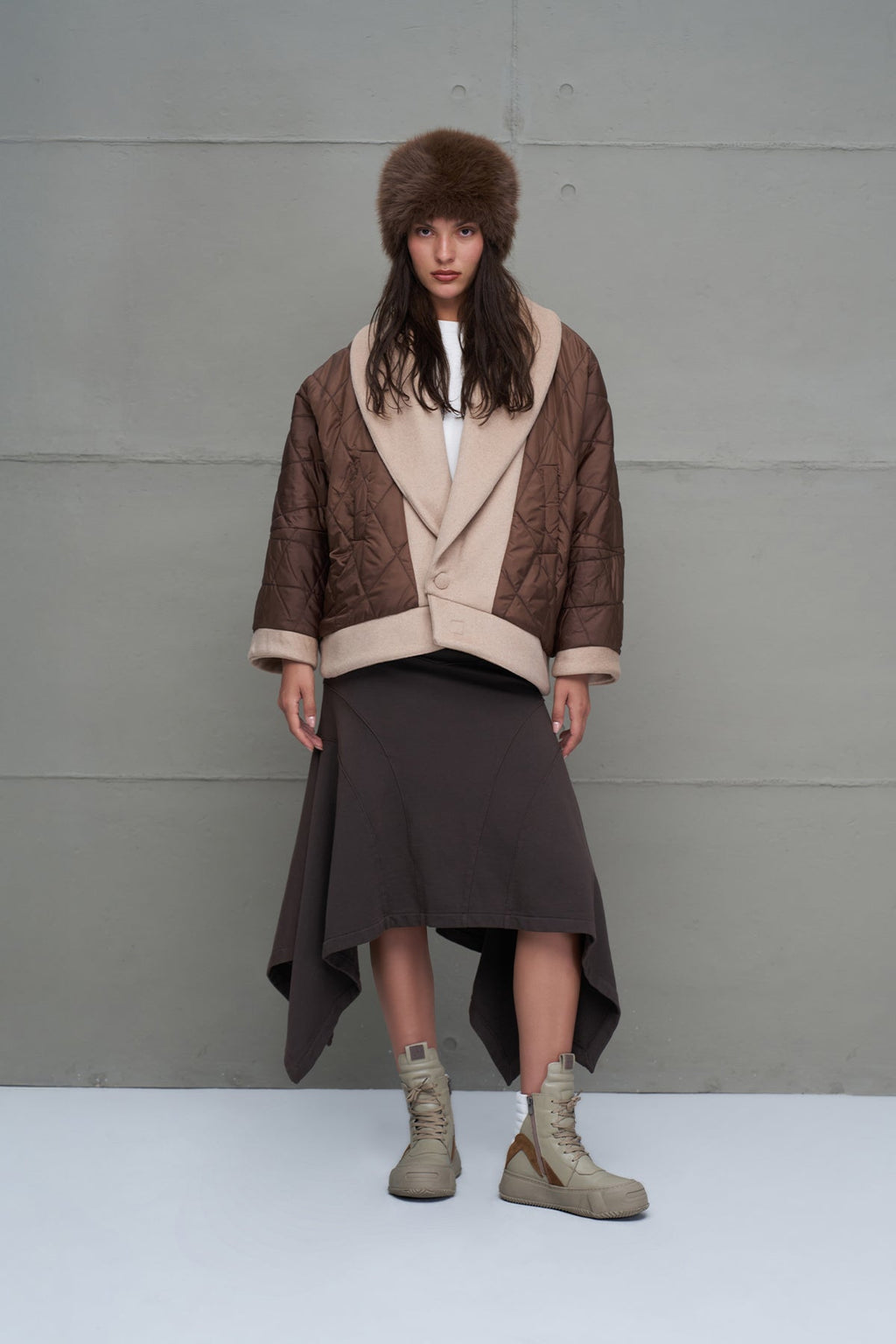 Beige High Platform Leather Boots Esky