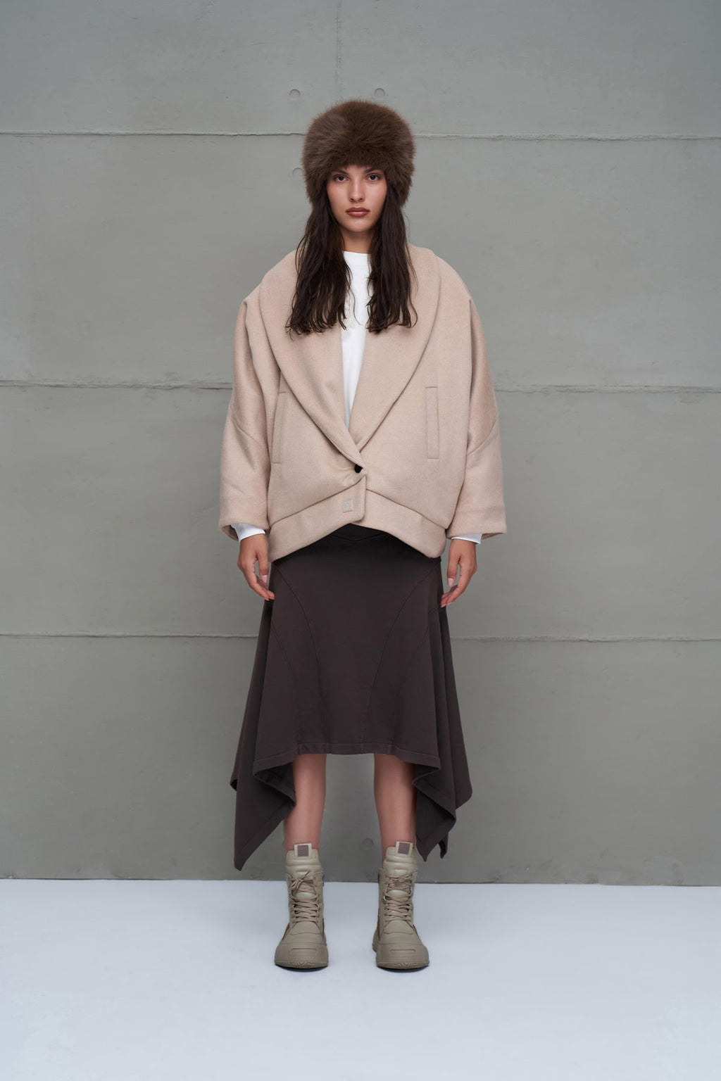 Beige High Platform Leather Boots Esky