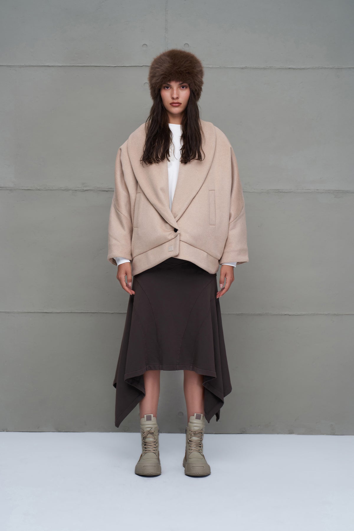 Beige High Platform Leather Boots Esky