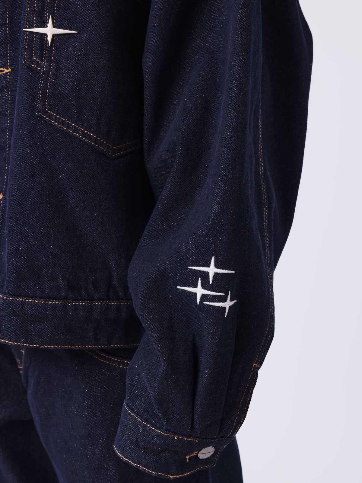 Oversized Ecru Denim Jacket with Polaris Stitching