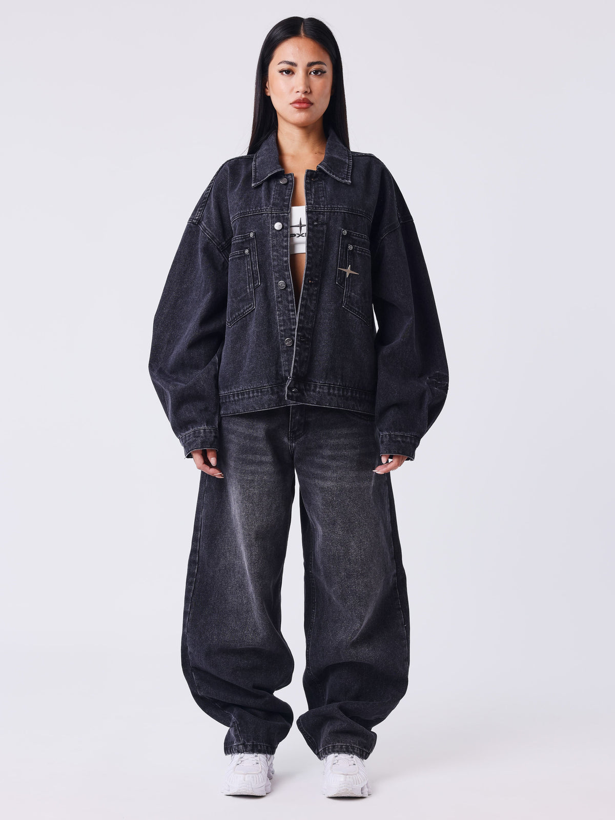 Chaqueta Oversize Vaquera Negra Desgastada Polaris