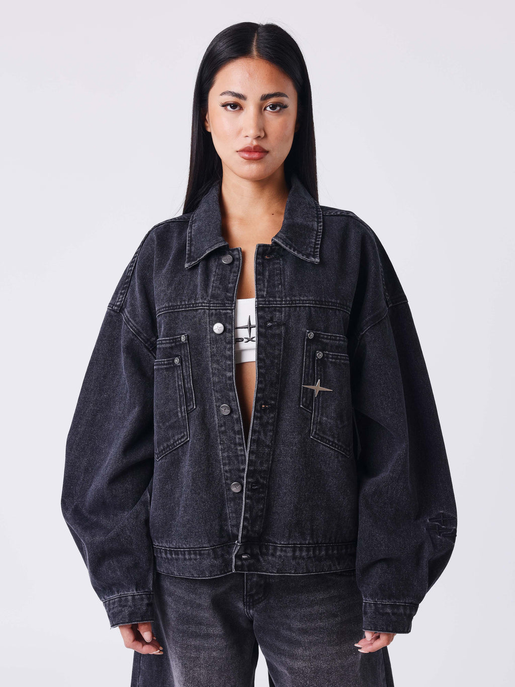 Chaqueta Oversize Vaquera Negra Desgastada Polaris