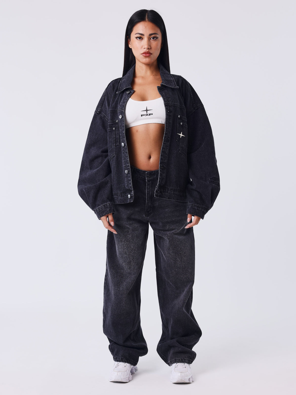 Faded Black Barrel Denim Jeans