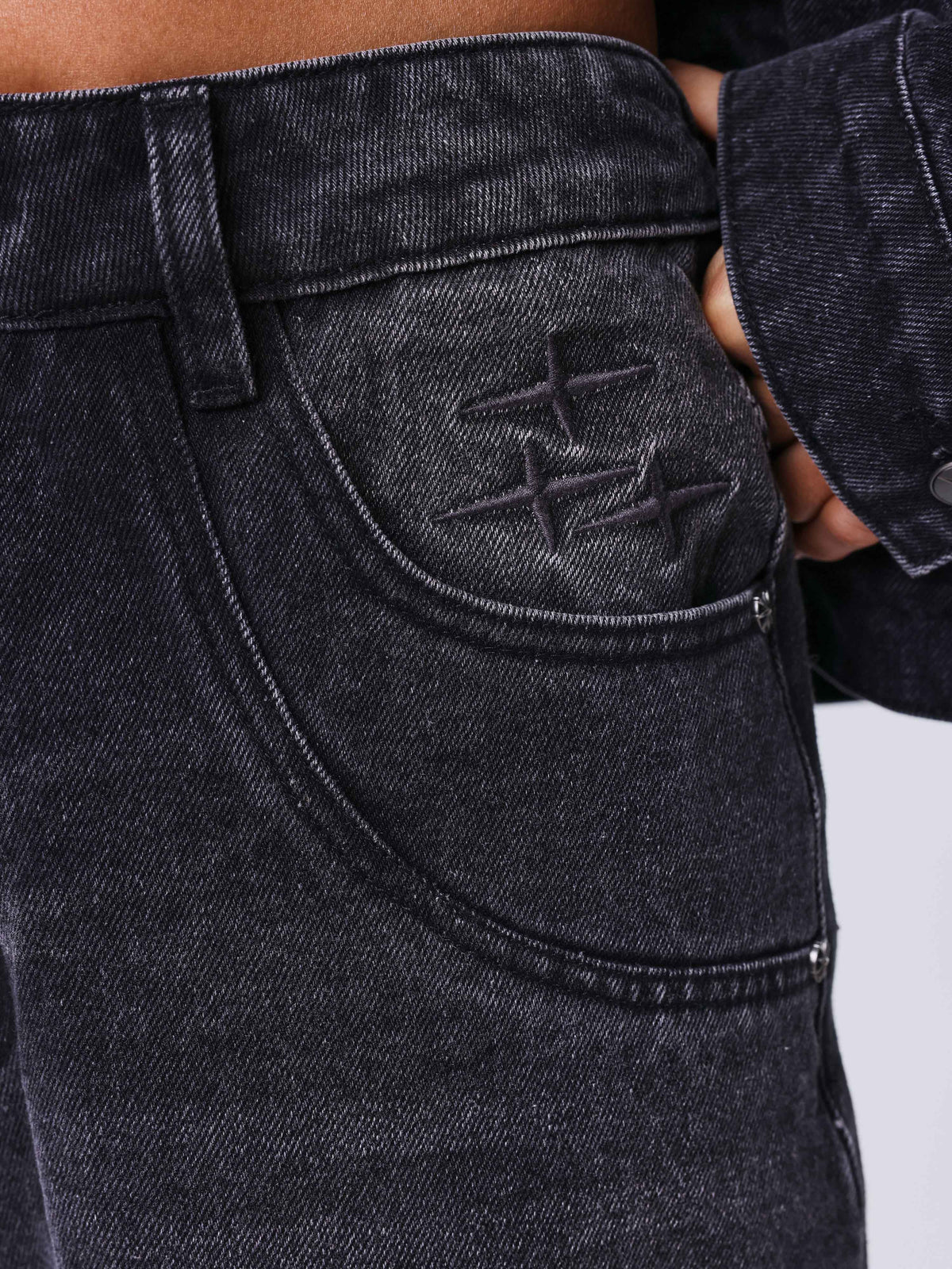 Faded Black Barrel Denim Jeans