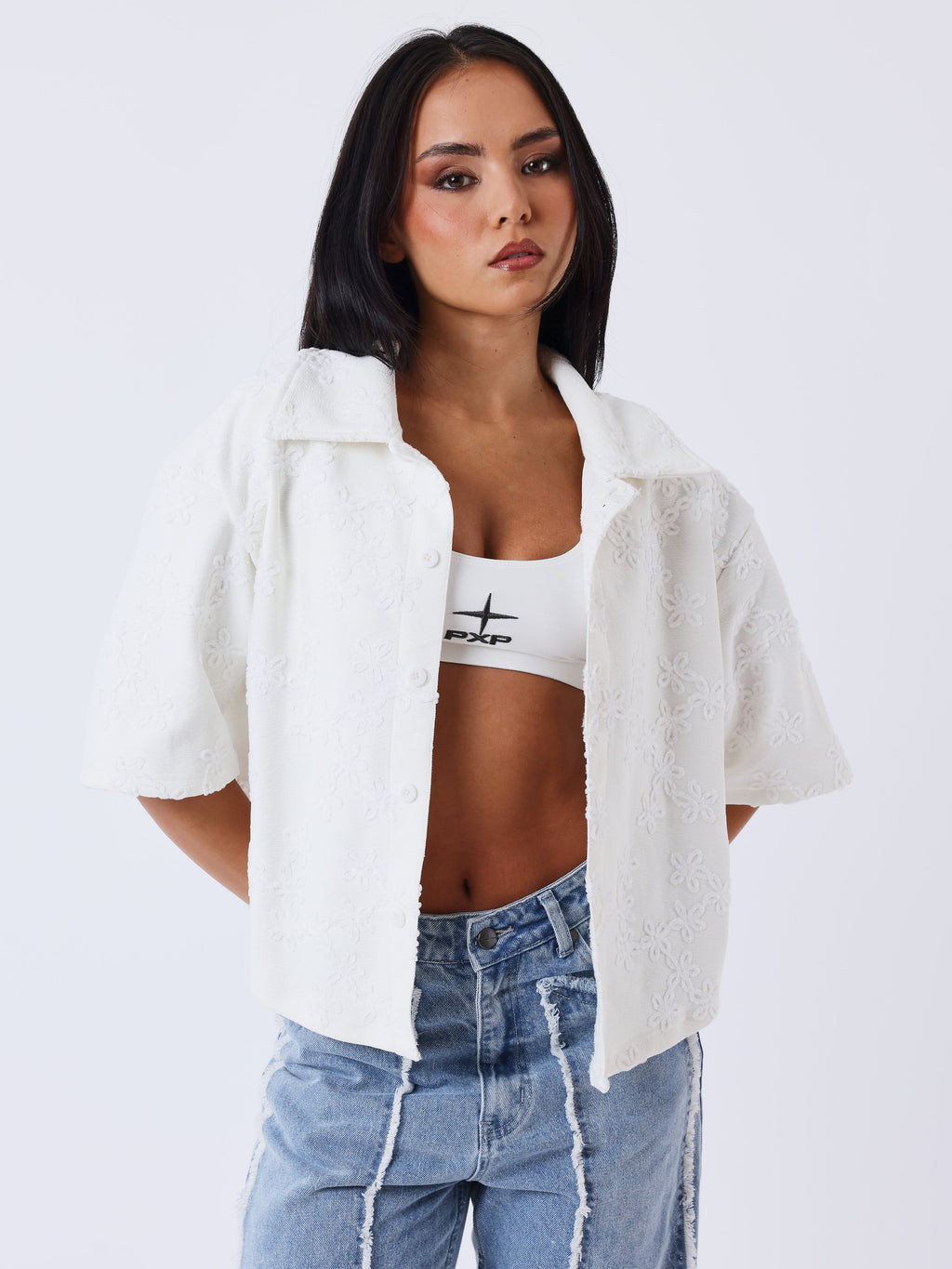 Embossed Floral Embroidered Shirt