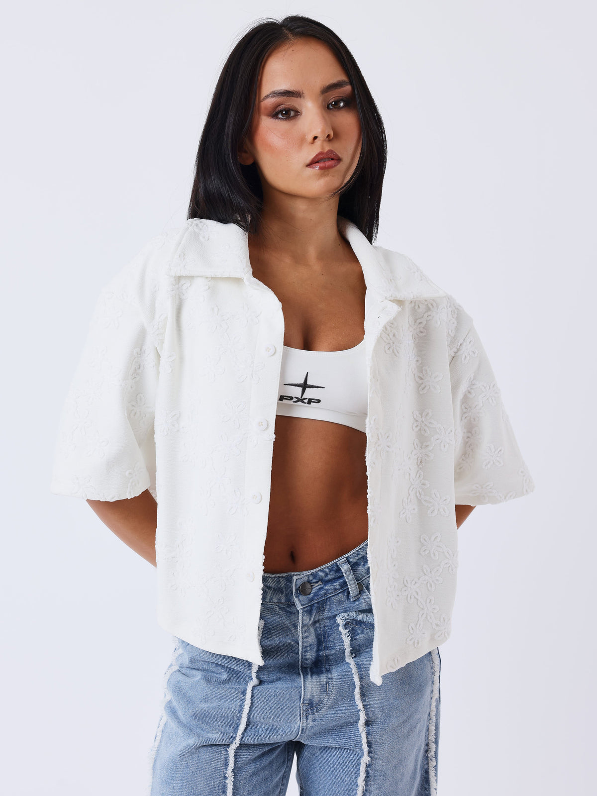 Embossed Floral Embroidered Shirt