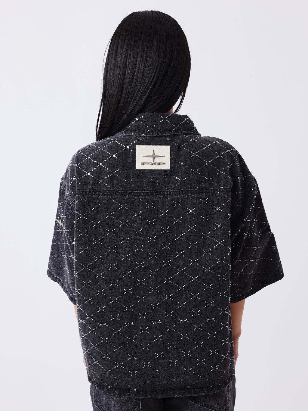 Grey Precious Short-Sleeved Denim Overshirt