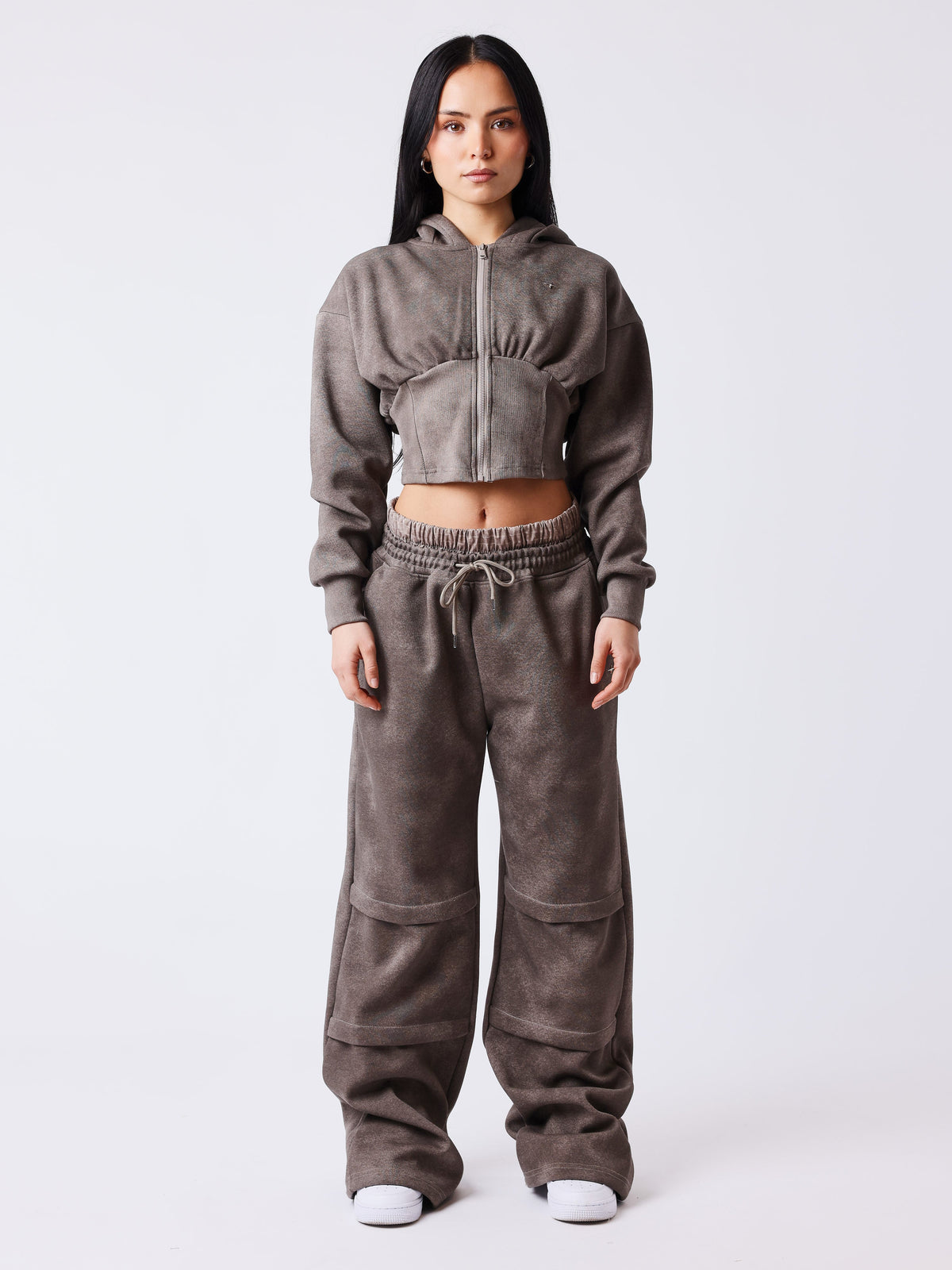 Illusion Cropped Zip-Up Hoodie