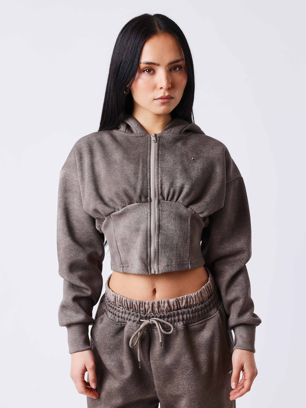 Illusion Cropped Zip-Up Hoodie