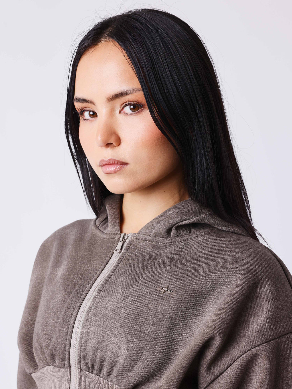 Illusion Cropped Zip-Up Hoodie