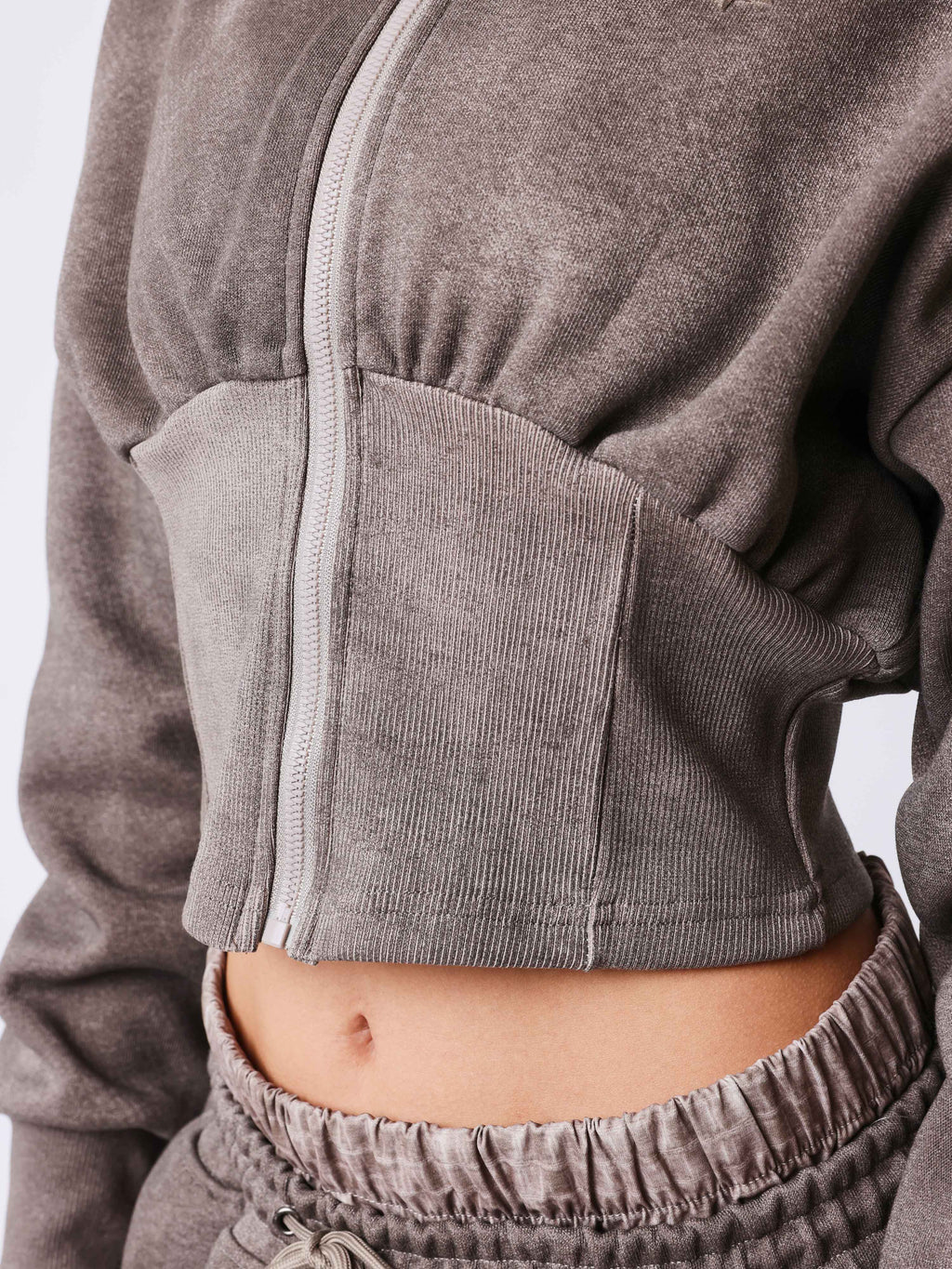 Illusion Cropped Zip-Up Hoodie