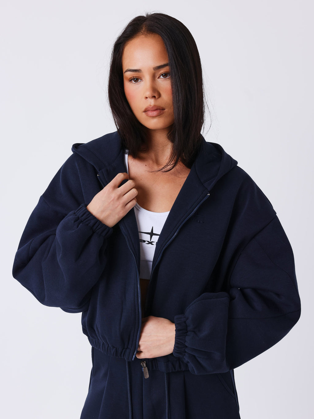 Chaqueta Boxy con Cremallera Natural