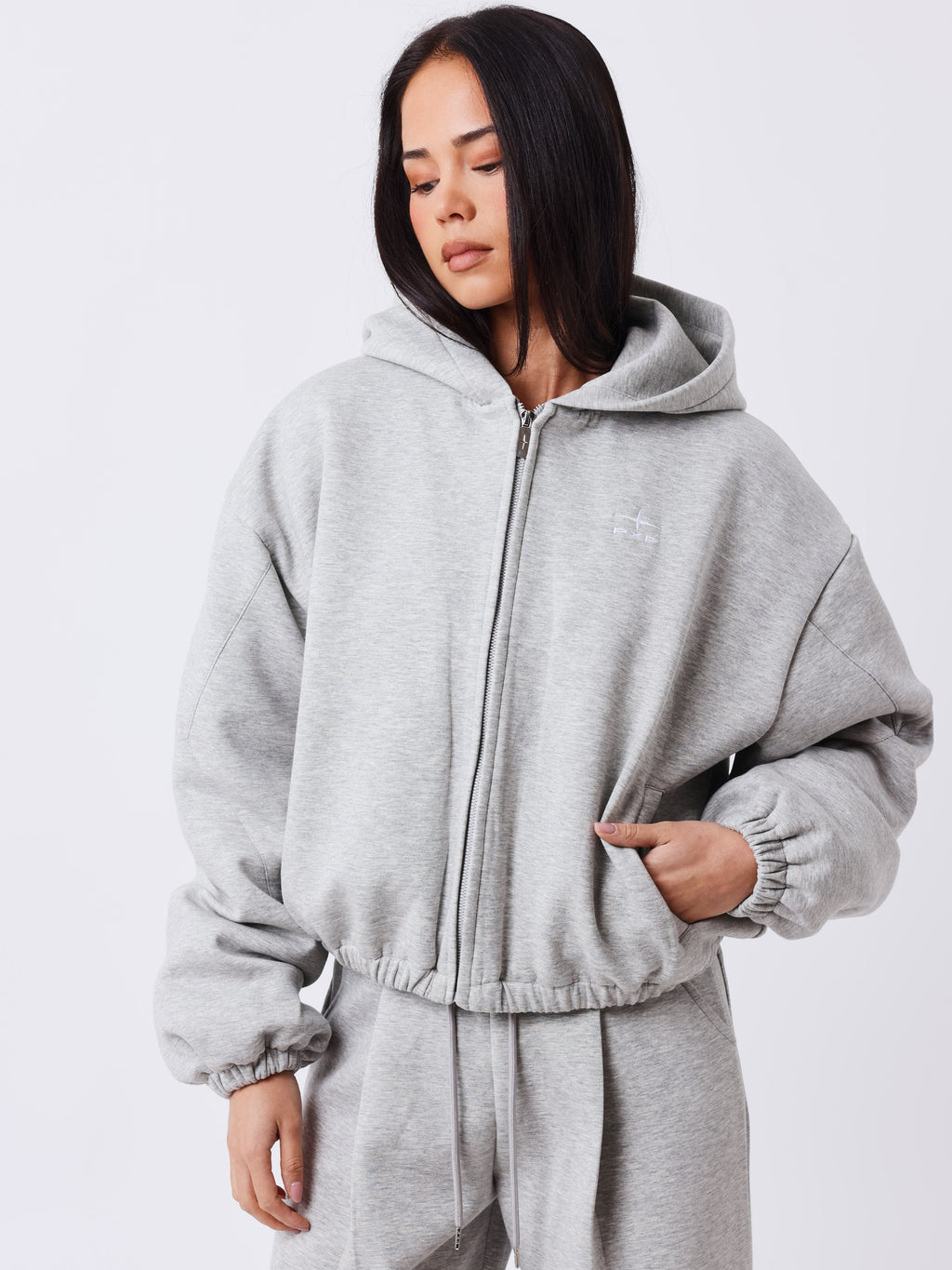 Chaqueta Boxy con Cremallera Natural