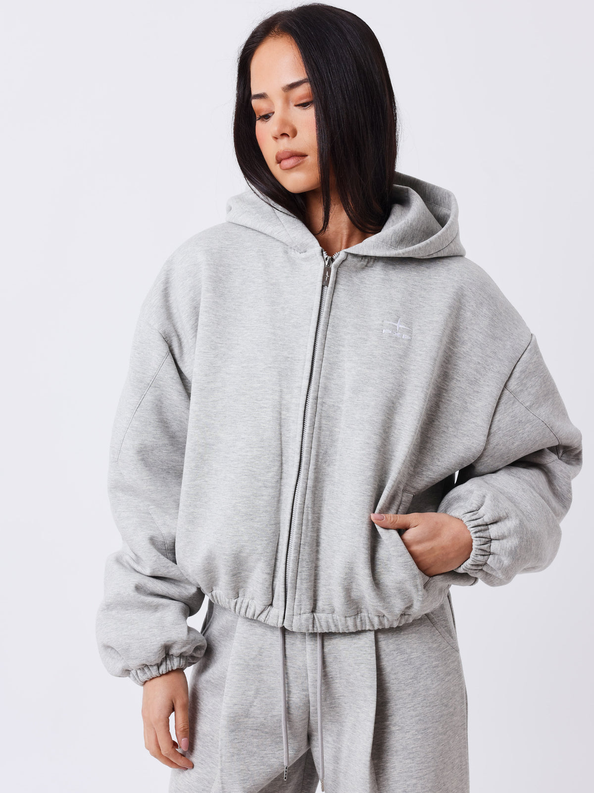 Chaqueta Boxy con Cremallera Natural