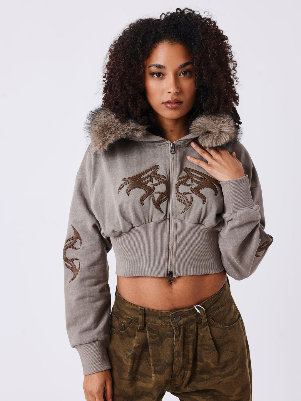 Chaqueta con Cremallera de Pelo Natural