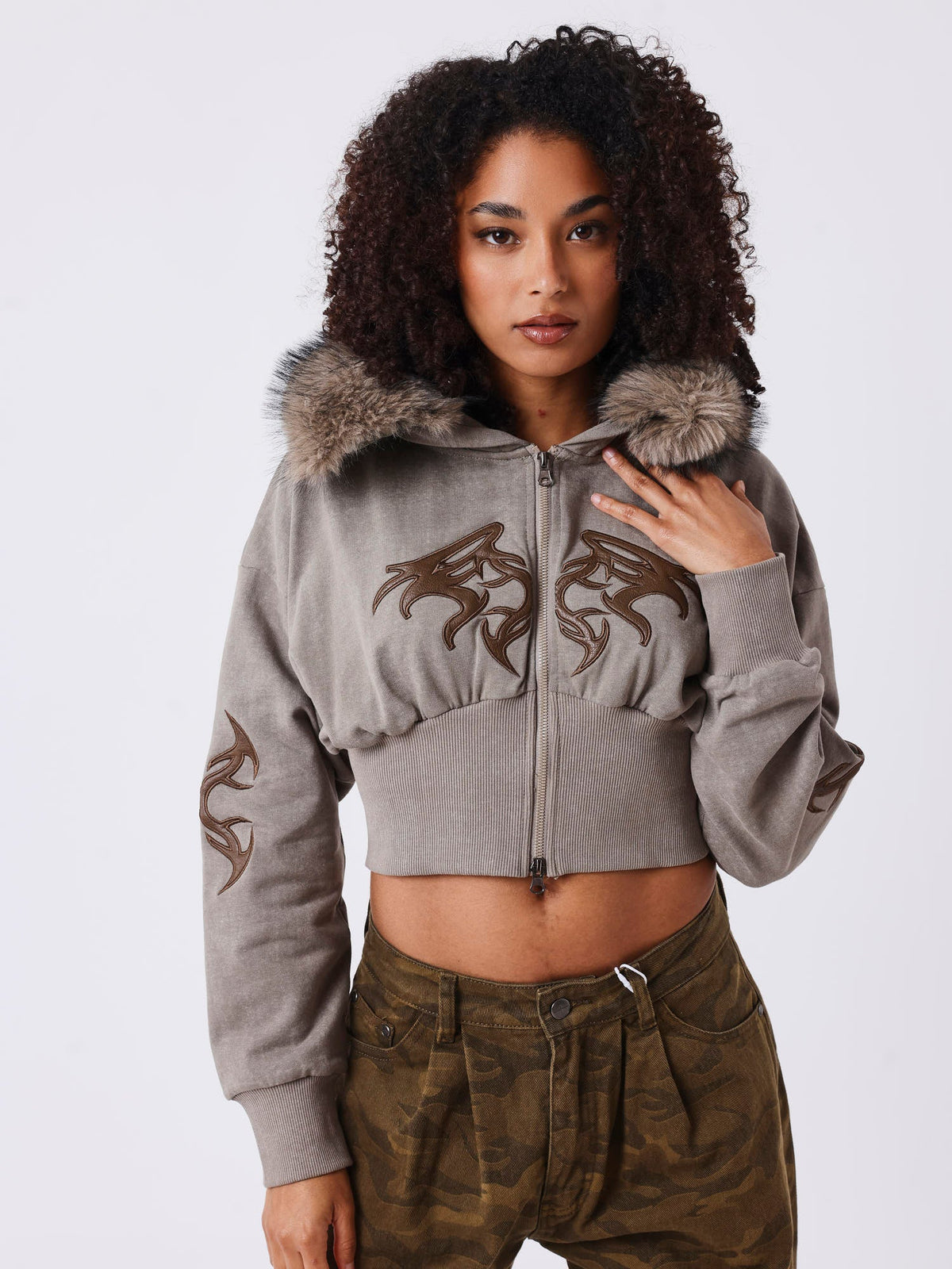 Chaqueta con Cremallera de Pelo Natural